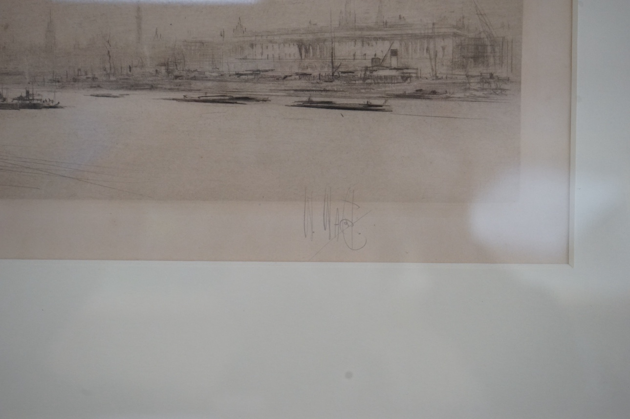 William Walcot (1874-1943), etching, London Docklands, signed in pencil, 14 x 34cm. Condition - fair